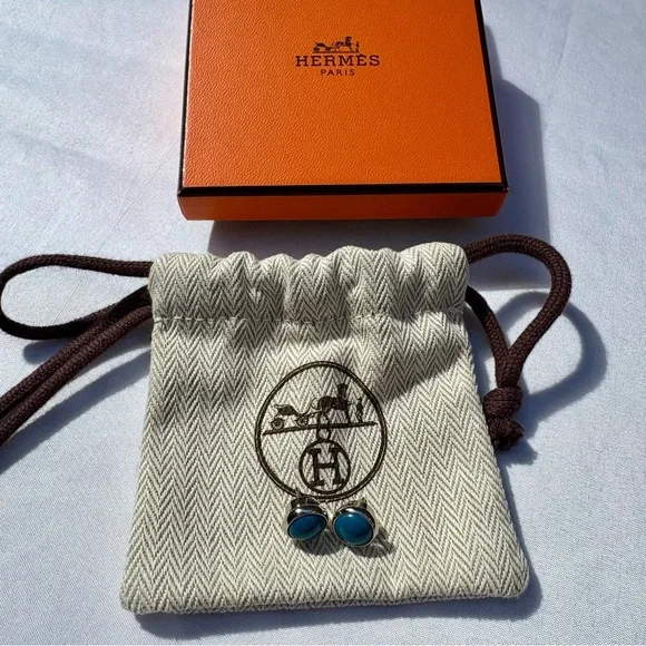 Hermès Eclipse Earrings Teal Blue & Silver ULTRA RARE - Picture 4 of 9